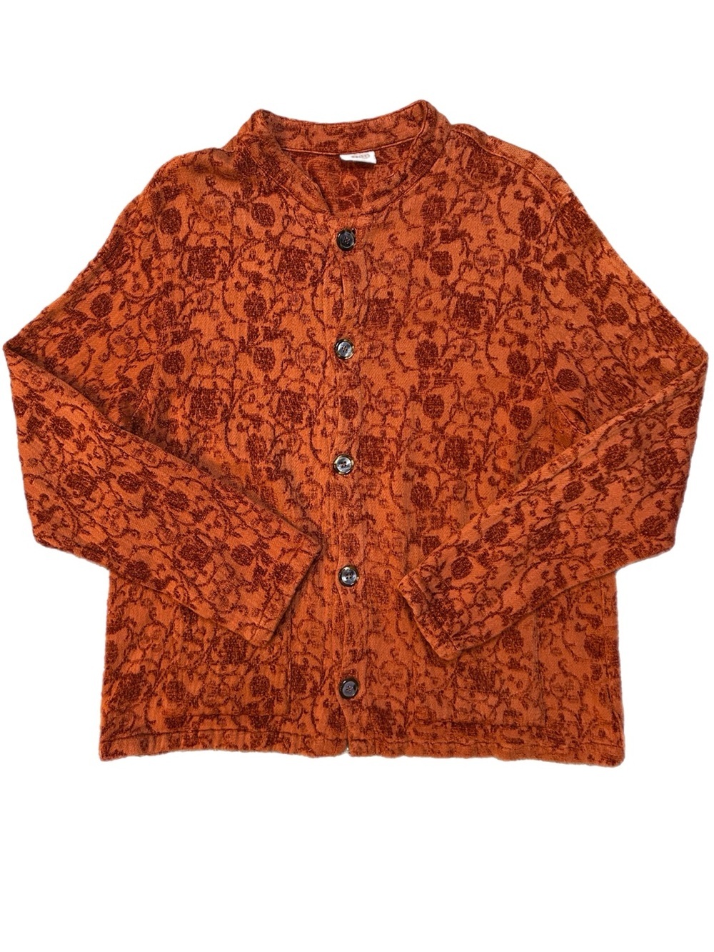 Vintage CP Shades Rust Orange Textured Floral Cardigan